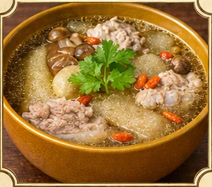 Simmered Pork Ribs Soup with Mushroom
