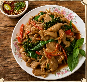 Spicy fried pork with lemongrass