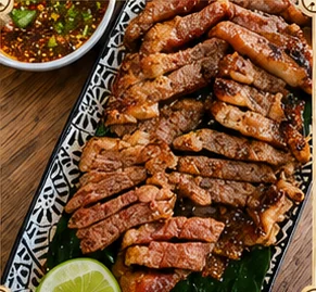 Grilled Pork neck with spicy dripping Sauce